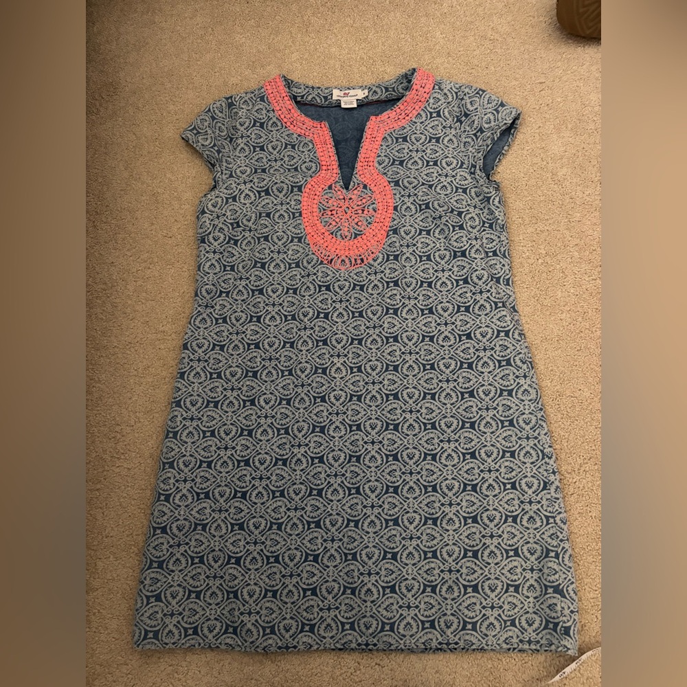 Women’s Vineyard Vines Tile Indigo Print Dress-Linen Blend-Size 6. Beautiful